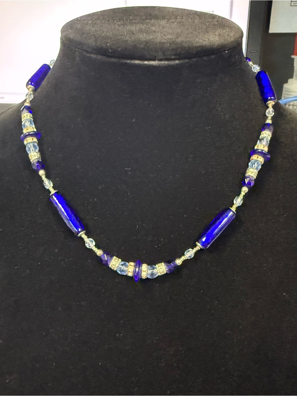 Cobalt Blue Glass Bead Necklace - Elegant Women's Jewelry